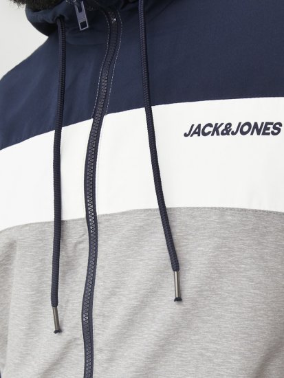 Jack & Jones RUSH White/Grey Blocking Bomber Jacket with Hood Navy Blazer - Casacos - Casacos Homem Tamanhos Grandes