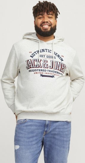 Jack & Jones 2 COL LOGO Hoodie White Melange - Sweatshirts & hoodies - Sweatshirt & Camisolas com Capuz tamanhos grandes