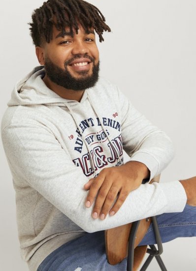 Jack & Jones 2 COL LOGO Hoodie White Melange - Sweatshirts & hoodies - Sweatshirt & Camisolas com Capuz tamanhos grandes