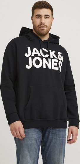 Jack & Jones CORP LOGO Large Print Hoodie Black - Sweatshirts & hoodies - Sweatshirt & Camisolas com Capuz tamanhos grandes