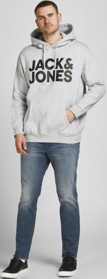Jack & Jones CORP LOGO Large Print Hoodie Light Grey Melange - Sweatshirts & hoodies - Sweatshirt & Camisolas com Capuz tamanhos grandes