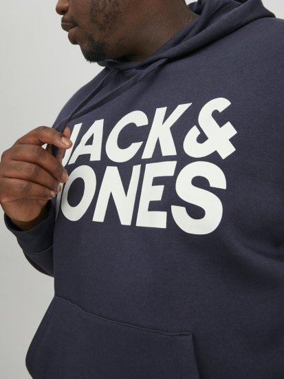 Jack & Jones CORP LOGO Large Print Hoodie Navy Blazer - Sweatshirts & hoodies - Sweatshirt & Camisolas com Capuz tamanhos grandes