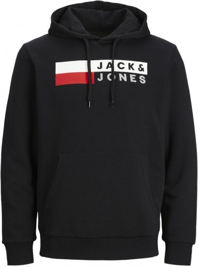 Jack & Jones CORP LOGO PLAY 4 Print Hoodie Black - Sweatshirts & hoodies - Sweatshirt & Camisolas com Capuz tamanhos grandes