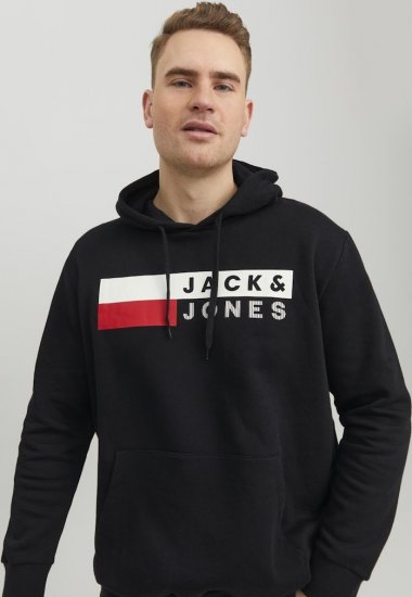 Jack & Jones CORP LOGO PLAY 4 Print Hoodie Black - Sweatshirts & hoodies - Sweatshirt & Camisolas com Capuz tamanhos grandes