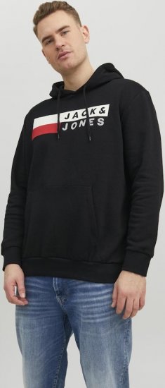 Jack & Jones CORP LOGO PLAY 4 Print Hoodie Black - Sweatshirts & hoodies - Sweatshirt & Camisolas com Capuz tamanhos grandes