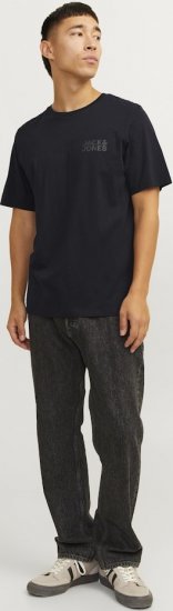 Jack & Jones CORP Logo T-Shirt Black w Small Black Print - T-shirts - T-shirts Homem Tamanhos Grandes