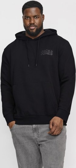 Jack & Jones CORP LOGO Small Print Hoodie Black - Sweatshirts & hoodies - Sweatshirt & Camisolas com Capuz tamanhos grandes