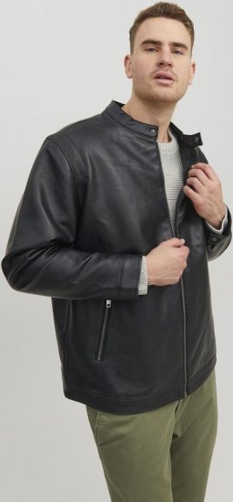 Jack & Jones Rocky Urban Rider Leather Jacket Black - Casacos - Casacos Homem Tamanhos Grandes