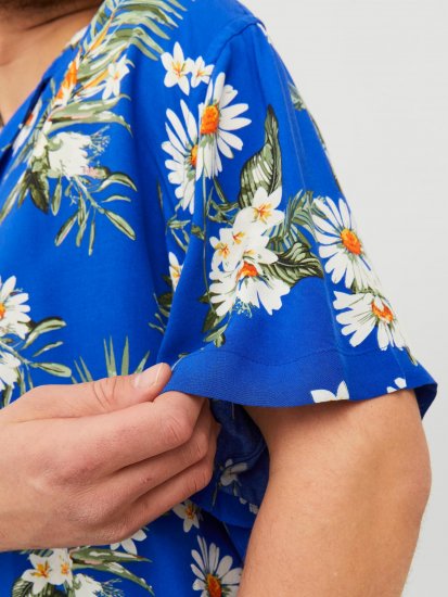 Jack & Jones JORLUKE FLORES Resort Shirt Nautical Blue - Camisas - Camisas Homem Tamanhos Grandes