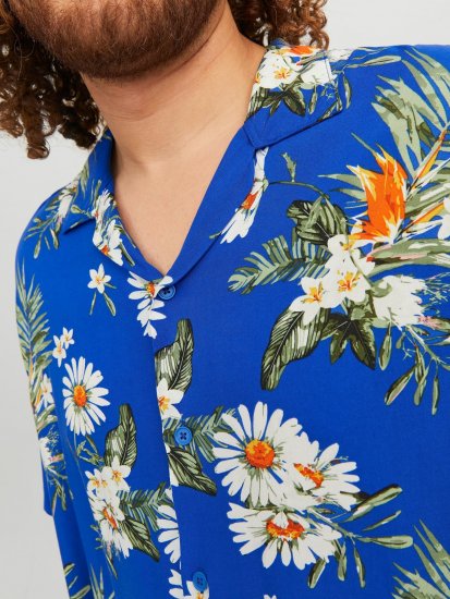 Jack & Jones JORLUKE FLORES Resort Shirt Nautical Blue - Camisas - Camisas Homem Tamanhos Grandes
