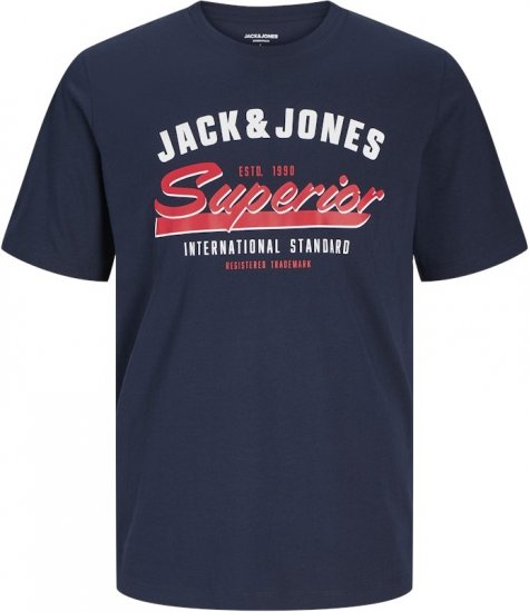 Jack & Jones LOGO O-Neck T-Shirt Dark Blue - T-shirts - T-shirts Homem Tamanhos Grandes