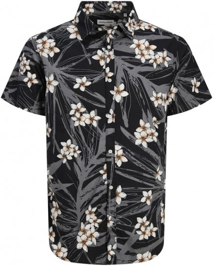 Jack & Jones Hawaii AOP Shirt Black - Camisas - Camisas Homem Tamanhos Grandes