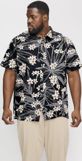 Jack & Jones Hawaii AOP Shirt Black - Camisas - Camisas Homem Tamanhos Grandes