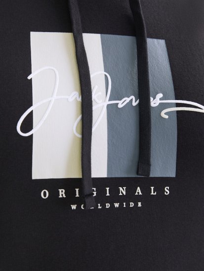 Jack & Jones Frederiksberg Box Script Hoodie Black - Sweatshirts & hoodies - Sweatshirt & Camisolas com Capuz tamanhos grandes