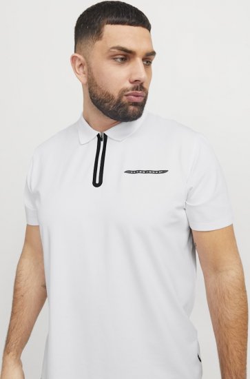 Jack & Jones Fusion Pique Zipper Polo Bright White - Pólos - Pólos Tamanhos Grandes Homem