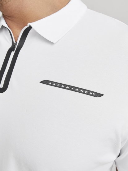 Jack & Jones Fusion Pique Zipper Polo Bright White - Pólos - Pólos Tamanhos Grandes Homem