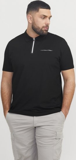 Jack & Jones Fusion Pique Zipper Polo Black - Pólos - Pólos Tamanhos Grandes Homem