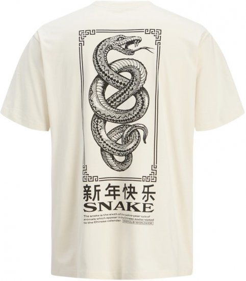 Jack & Jones Snake Crew Neck T-Shirt Antique White - T-shirts - T-shirts Homem Tamanhos Grandes