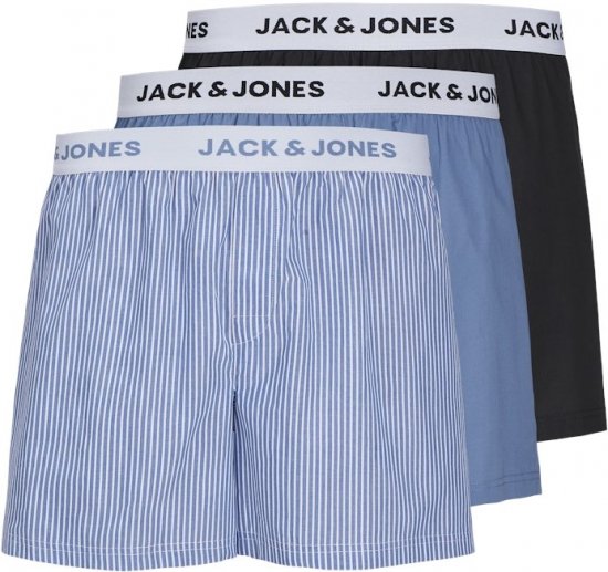 Jack & Jones TOKYO Woven Coronet Blue - Blue Stripes Boxers 3-Pack Black - Roupa Interior & natação - Roupa interior Homem Tamanhos Grandes