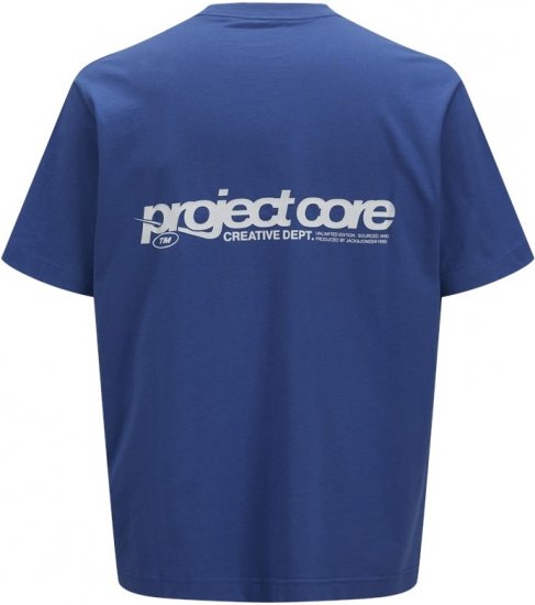 Jack & Jones Union Front & Back Print Crew Neck T-Shirt Beaucoup Blue - T-shirts - T-shirts Homem Tamanhos Grandes