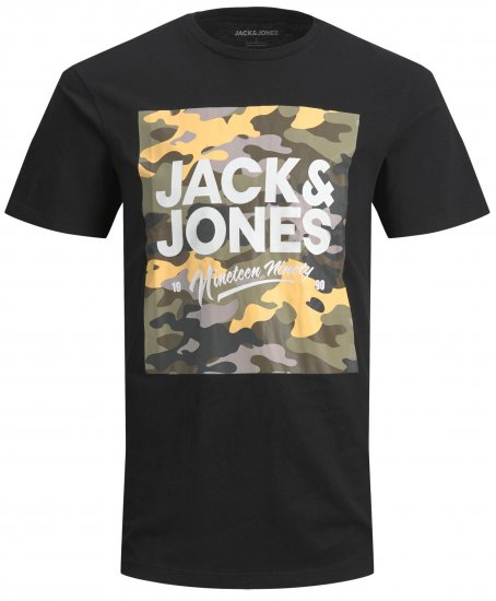 Jack & Jones JJPETE SHAPE Camo Print T-Shirt Black - T-shirts - T-shirts Homem Tamanhos Grandes