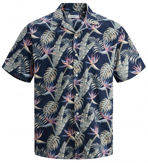 Jack & Jones JJCOASTAL RESORT Floral Shirt Navy - Camisas - Camisas Homem Tamanhos Grandes
