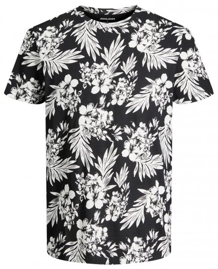 Jack & Jones JJCOASTAL AOP T-Shirt Black - T-shirts - T-shirts Homem Tamanhos Grandes