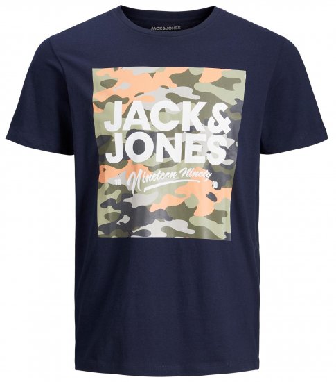 Jack & Jones JJPETE SHAPE Camo Print T-Shirt Navy - T-shirts - T-shirts Homem Tamanhos Grandes