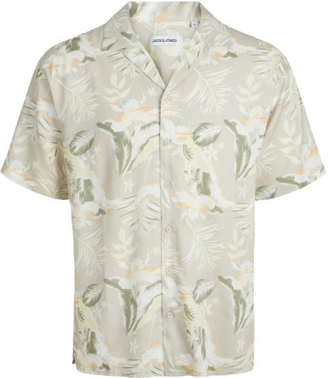 Jack & Jones JEFF FLORAL AOP RESORT Short Sleeve SHIRT Light Grey - Camisas - Camisas Homem Tamanhos Grandes