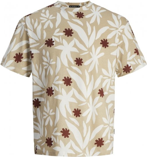 Jack & Jones JORMARBELLA AOP TEE SS CREW NECK PLS Fields Of Rye - T-shirts - T-shirts Homem Tamanhos Grandes