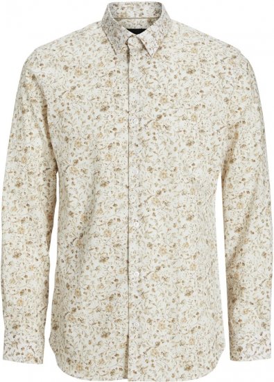 Jack & Jones BARNES Printed Dobby Long Sleeve Shirt Cloud Dancer - Camisas - Camisas Homem Tamanhos Grandes