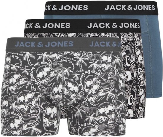 Jack & Jones Damon Skull Trunks 3-Pack Black - Roupa Interior & natação - Roupa interior Homem Tamanhos Grandes