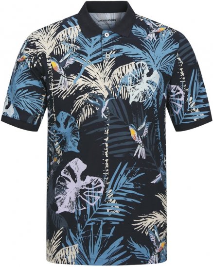 Jack & Jones Hawaii AOP Short Sleeve Polo Blue - Pólos - Pólos Tamanhos Grandes Homem