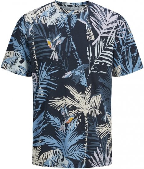 Jack & Jones Hawaii AOP Crew Neck T-Shirt Blue - T-shirts - T-shirts Homem Tamanhos Grandes