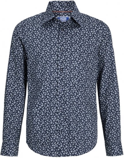 Jack & Jones BARNES Printed Dobby Long Sleeve Shirt Blue - Camisas - Camisas Homem Tamanhos Grandes