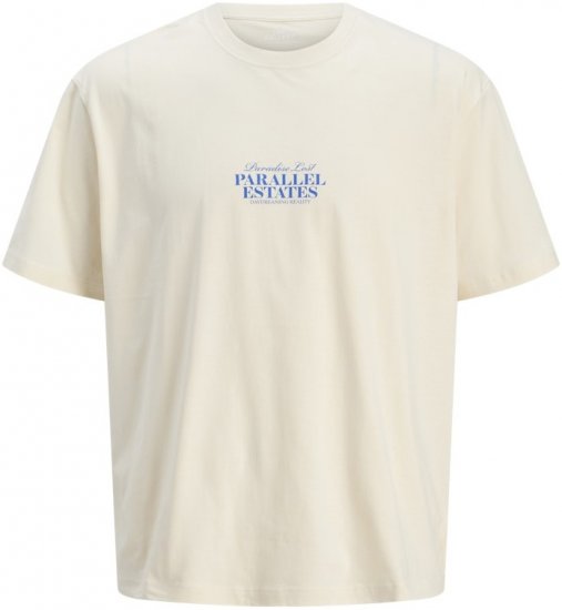 Jack & Jones Parallel Crew Neck T-Shirt Antique White - T-shirts - T-shirts Homem Tamanhos Grandes