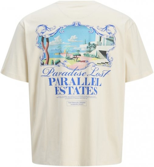 Jack & Jones Parallel Crew Neck T-Shirt Antique White - T-shirts - T-shirts Homem Tamanhos Grandes
