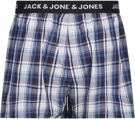 Jack & Jones Saigon Blue/Red Check Woven Boxers 3-Pack Navy Blazer - Roupa Interior & natação - Roupa interior Homem Tamanhos Grandes