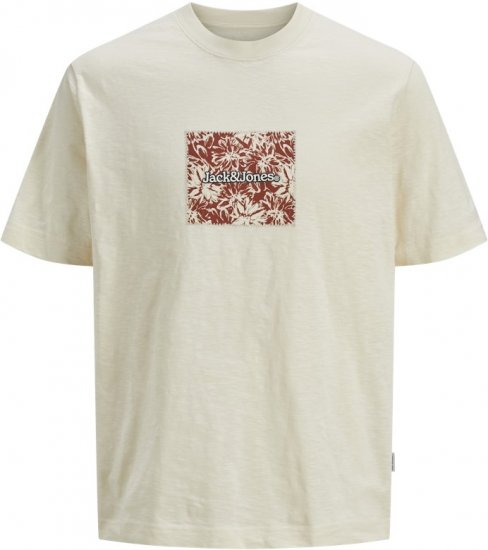 Jack & Jones Split Branding AOP Crew Neck T-Shirt Antique White - T-shirts - T-shirts Homem Tamanhos Grandes