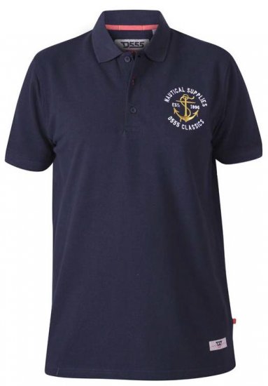 D555 Jefferson Short Sleeve Pique Polo Navy - Pólos - Pólos Tamanhos Grandes Homem