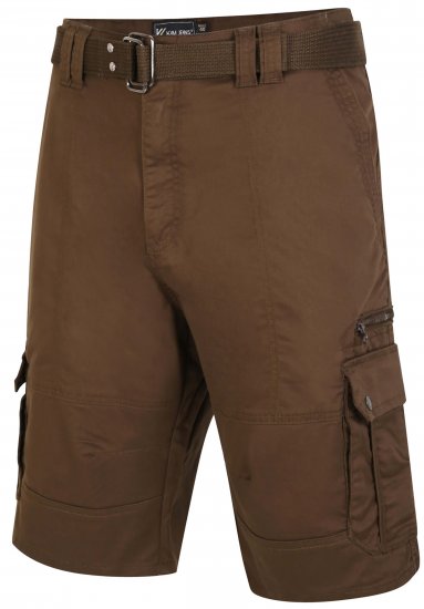 Kam Jeans 343 Cargo Stretch Shorts with Belt Khaki - Calções - Calções Homem Tamanhos Grandes