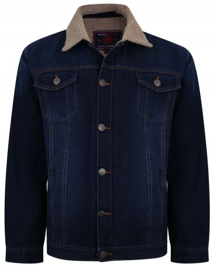 Kam Jeans 406 Sherpa Lined Denim Jacket Dark Used - Casacos - Casacos Homem Tamanhos Grandes