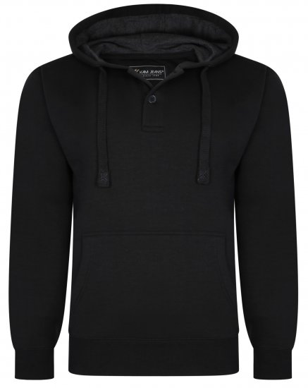 Kam Jeans 508B 1/4 Button Hoodie Black - Sweatshirts & hoodies - Sweatshirt & Camisolas com Capuz tamanhos grandes