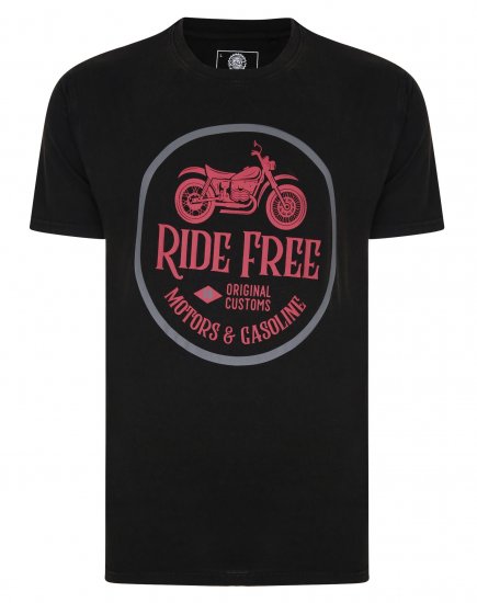 Kam Jeans Ride Free Crew Neck T-Shirt Black - T-shirts - T-shirts Homem Tamanhos Grandes