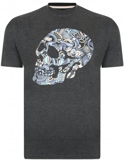 Kam Jeans 5376 Music Skull Print Tee Charcoal - T-shirts - T-shirts Homem Tamanhos Grandes