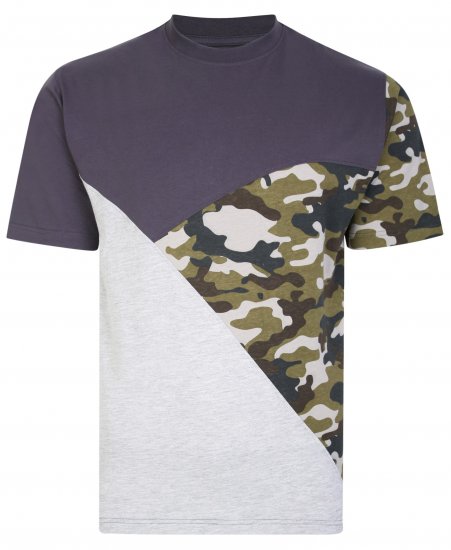 Kam Jeans 5394 Cut & Saw Camo Panel T-Shirt Charcoal - T-shirts - T-shirts Homem Tamanhos Grandes