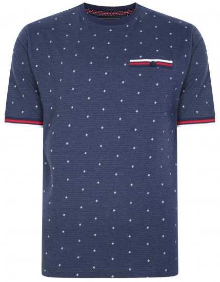Kam Jeans 5396 Drop Needle Jersey Tee With Dobby Print Navy - T-shirts - T-shirts Homem Tamanhos Grandes