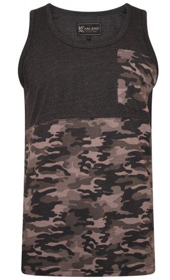 Kam Jeans 5399 Camo Panelled Sleeveless T-Shirt Charcoal - T-shirts - T-shirts Homem Tamanhos Grandes