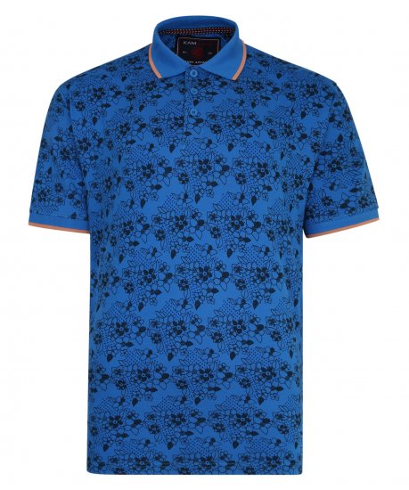 Kam Jeans Floral Print Polo Blue - Pólos - Pólos Tamanhos Grandes Homem