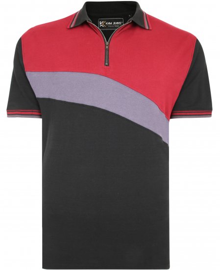 Kam Jeans 5448 Cut & Saw Polo with Zip Black - Pólos - Pólos Tamanhos Grandes Homem